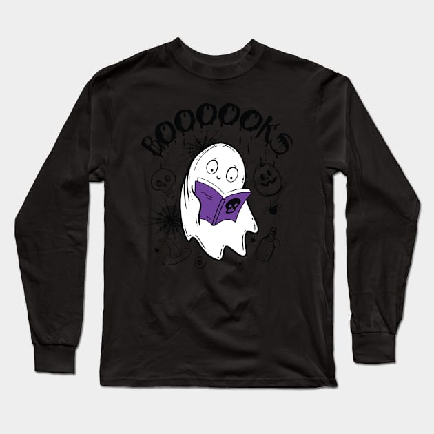 Ghost Reading Books Funny Halloween Long Sleeve T-Shirt by ValentinkapngTee